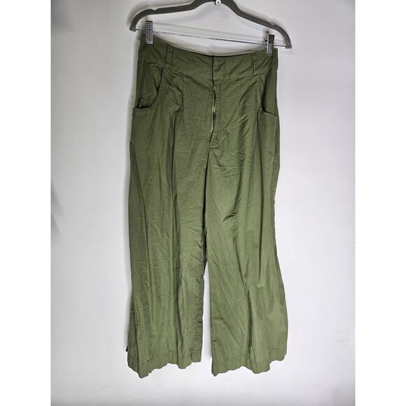 Free People FP Women'S 10 Menorca Green High Rise Waisted Crop Pants Flare Leg - Picture 3 of 9